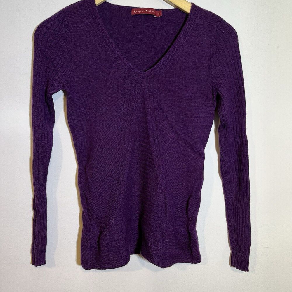 Krimson Klover Womens S Purple Sweater Wool Long Sleeve‎ Ribbed Fitted Stretch
